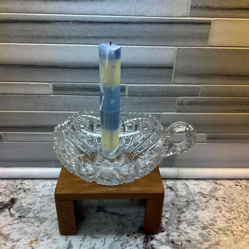 Vintage Clear Glass Crystal Tapered Candle Holder with Handle